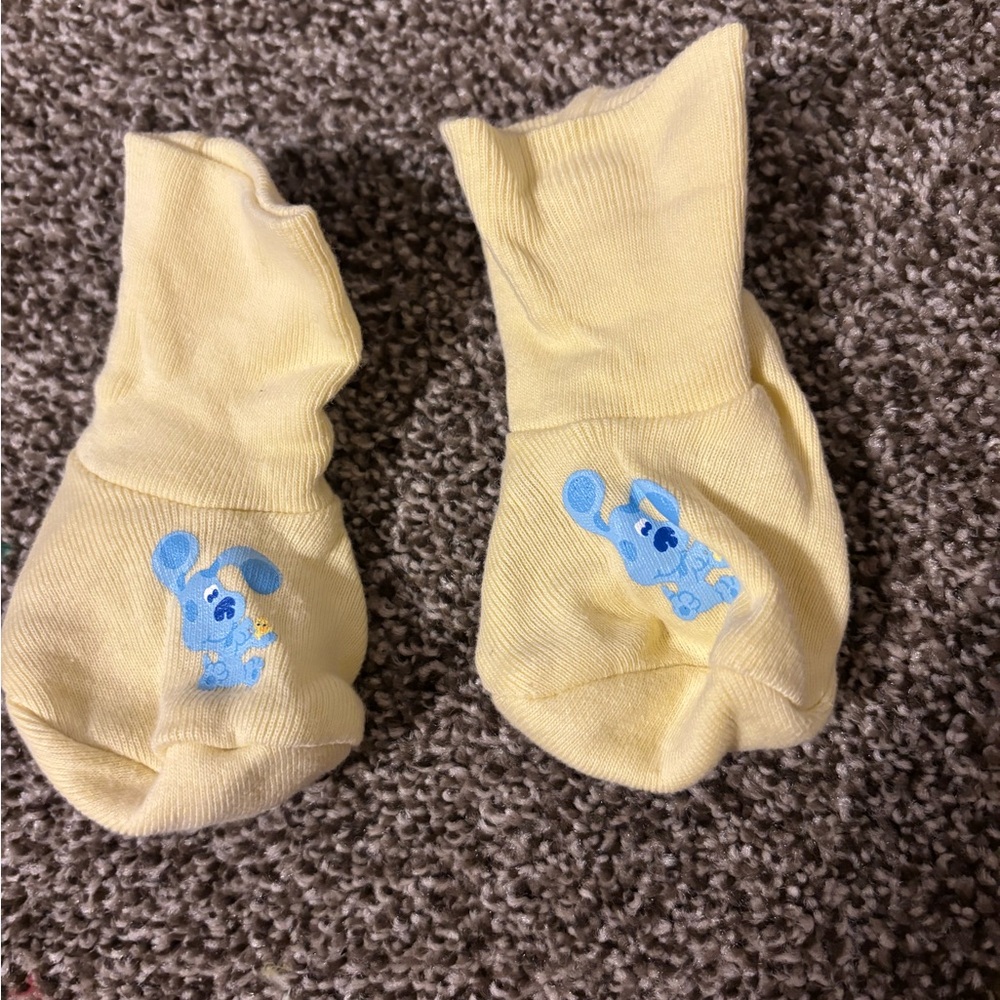 Yellow Baby Socks with Blue Dog Design